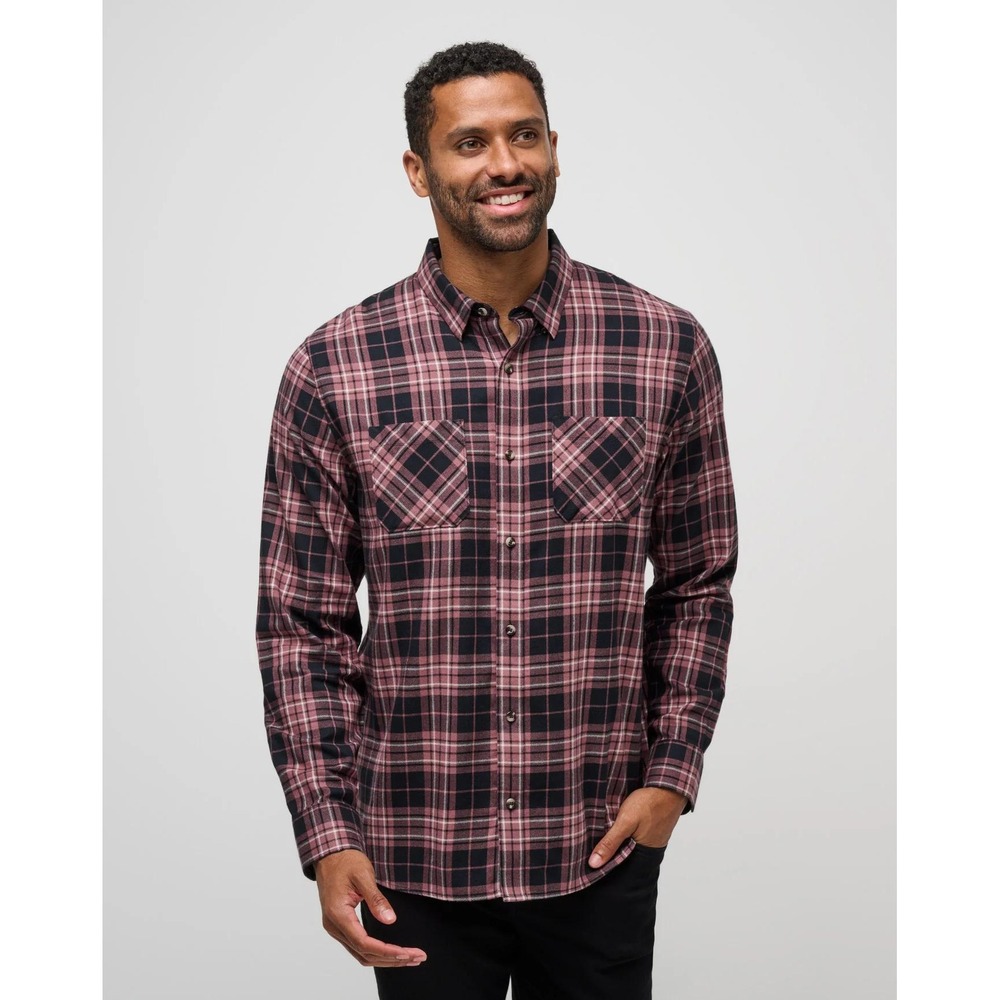 Travis Mathew Cloud Flannel Plaid Button-Up Black Roan Rouge XXL 1MZ383 Mens NEW